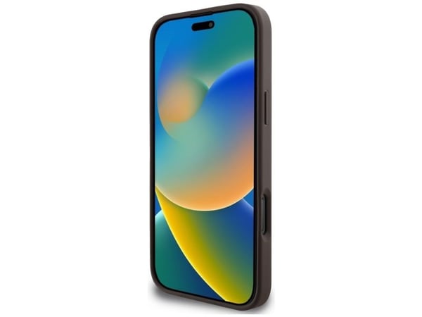 Guess 4G Stripes su portfelem Magsafe Apple iPhone 16 Pro Max dėklas telefonui rudos spalvos