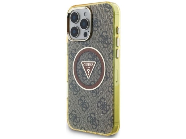 Guess IML 4G Glitter & triangel-logotyp MagSafe-skal för Apple iPhone 16 Pro, röd