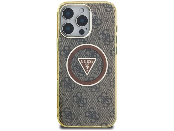 Guess IML 4G Glitter & triangel-logotyp MagSafe-skal för Apple iPhone 16 Pro, röd
