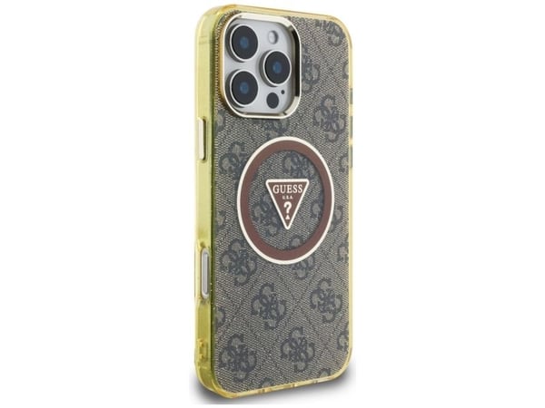 Guess IML 4G Glitter & triangel-logotyp MagSafe-skal för Apple iPhone 16 Pro, röd