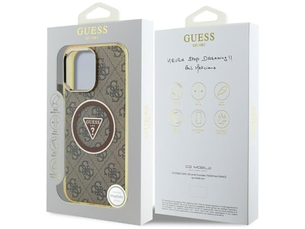 Guess IML 4G Glitter & triangel-logotyp MagSafe-skal för Apple iPhone 16 Pro, röd