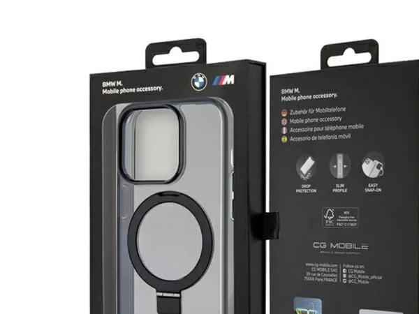 Kotelo BMW BMHMP15LURSK Apple iPhone 15 Pro 6,1″, musta, kova kotelo, Ring Stand M Collection MagSafe