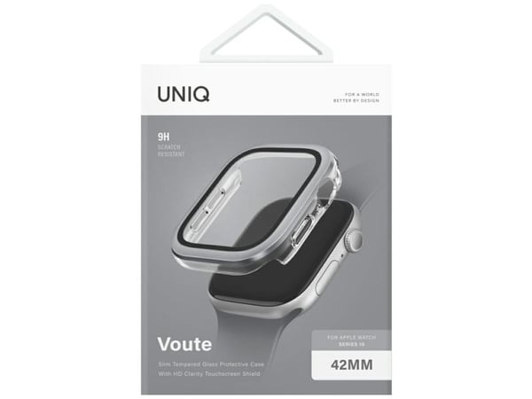 Deklas UNIQ Voute för Apple Watch Series 10/11 42mm härdat glas silver