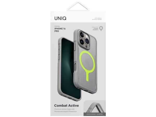 Uniq Combat Active Magclick -latauskotelo iPhone 16 Pro - harmaa