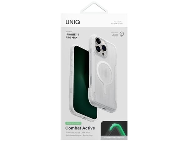 Uniq Combat Active Magclick -latauskotelo iPhone 16 Pro Maxille - Valkoinen