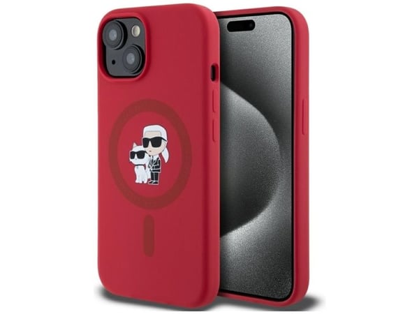 Karl Lagerfeld silikon Karl&Choupette Heads Ring MagSafe iPhone 15-skal - röd