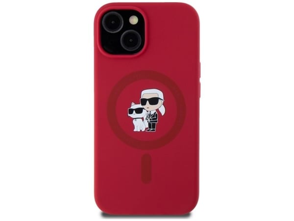 Karl Lagerfeld silikon Karl&Choupette Heads Ring MagSafe iPhone 15-skal - röd