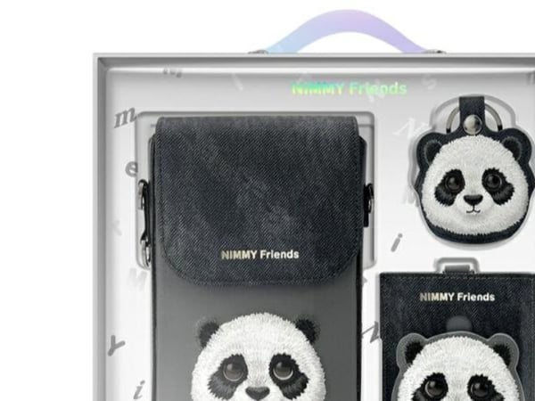 Nimmy 3-i-1 sett mobilveske + lommebok + etui til lokalisator svart/svart Big Eyed Pet 2.0 Panda