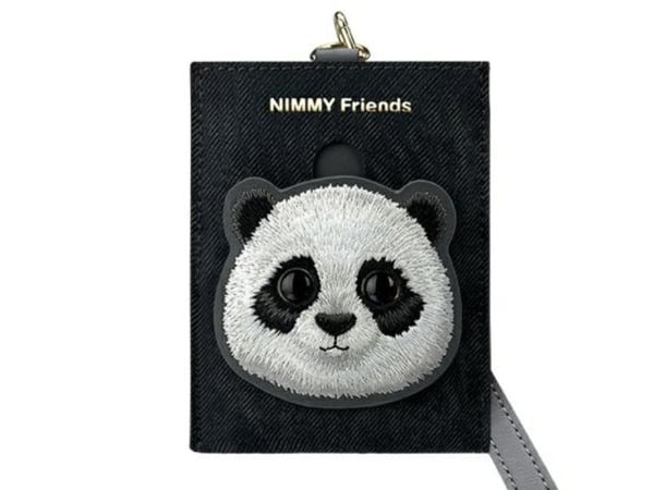 Nimmy 3-i-1 sett mobilveske + lommebok + etui til lokalisator svart/svart Big Eyed Pet 2.0 Panda