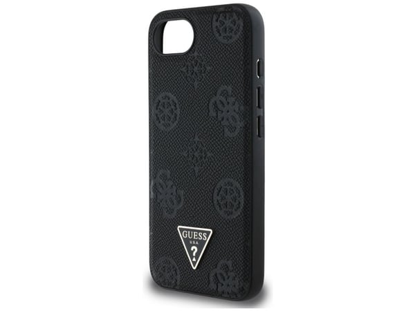 GUESS tapauksessa IPHONE 16e (SE 4 2025), yhteensopiva MagSafe GUHMPSE4PGBTMK (rakeinen PU Hot Stamp Peony Triangle Logo) musta