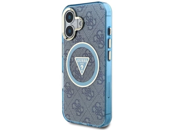 Case Guess IML Metal Glitter 4G Circle Triangle MagSafe for iPhone 16 blue