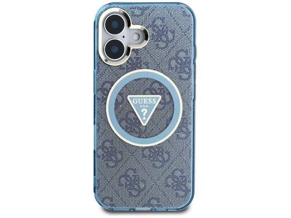 Case Guess IML Metal Glitter 4G Circle Triangle MagSafe for iPhone 16 blue