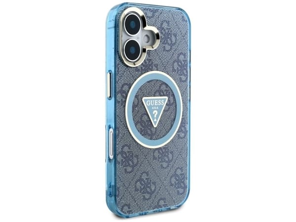 Case Guess IML Metal Glitter 4G Circle Triangle MagSafe for iPhone 16 blue