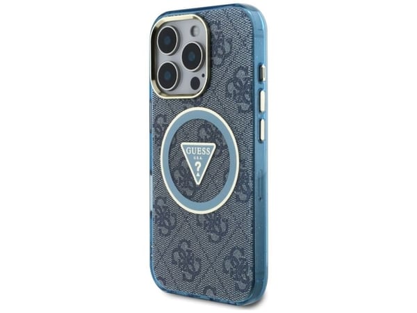 Guess IML Metal Glitter 4G Circle Triangle MagSafe-skal till iPhone 16 Pro - Blå