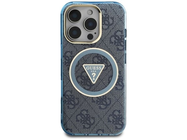 Guess IML Metal Glitter 4G Circle Triangle MagSafe-skal till iPhone 16 Pro - Blå