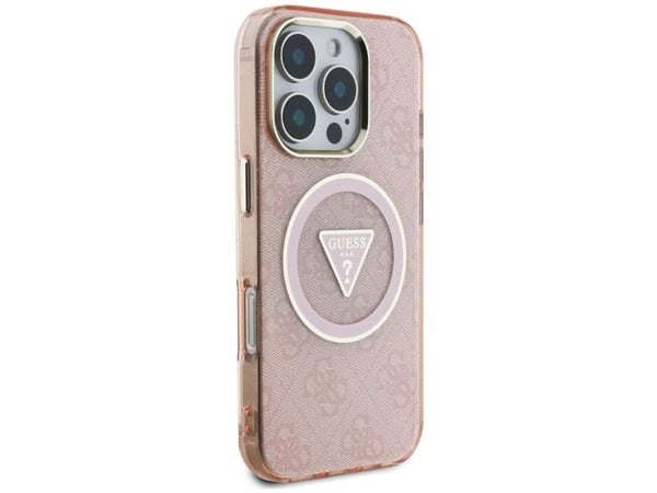 Guess IML Metal Glitter 4G Cirkelformad triangel MagsSafe mobilskal till iPhone 16 Pro - Rosine