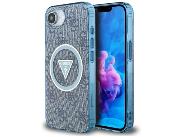 Case Guess IML Metal Glitter 4G Circle Triangle MagSafe for iPhone 16e blue