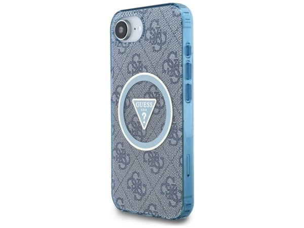 Case Guess IML Metal Glitter 4G Circle Triangle MagSafe for iPhone 16e blue