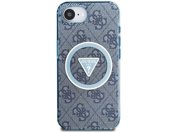 Case Guess IML Metal Glitter 4G Circle Triangle MagSafe for iPhone 16e blue