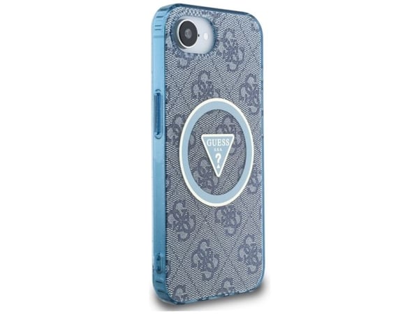 Case Guess IML Metal Glitter 4G Circle Triangle MagSafe for iPhone 16e blue