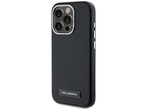 Alkuperäinen Karl Lagerfeld FW Metal Plate MagSafe tapauksessa Apple iPhone 15 Pro musta