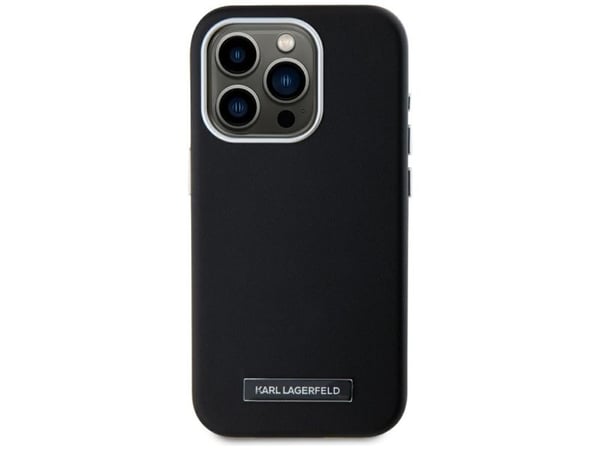 Alkuperäinen Karl Lagerfeld FW Metal Plate MagSafe tapauksessa Apple iPhone 15 Pro musta