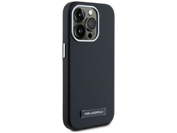 Alkuperäinen Karl Lagerfeld FW Metal Plate MagSafe tapauksessa Apple iPhone 15 Pro musta