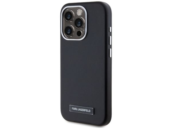 Alkuperäinen Karl Lagerfeld FW Metal Plate MagSafe tapauksessa Apple iPhone 15 Pro Max musta