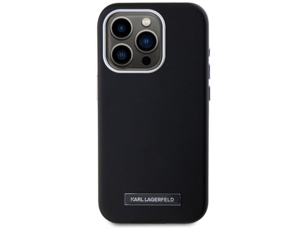 Alkuperäinen Karl Lagerfeld FW Metal Plate MagSafe tapauksessa Apple iPhone 15 Pro Max musta