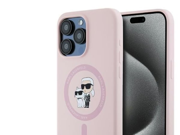 Karl Lagerfeld KLHMP15XSCMKCRHP iPhone 15 Pro Max 6,7" vaaleanpunainen / vaaleanpunainen kova kotelo Silikoni Karl &amp; Choupette rengas MagSafe