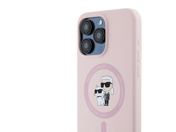 Karl Lagerfeld KLHMP15XSCMKCRHP iPhone 15 Pro Max 6,7" vaaleanpunainen / vaaleanpunainen kova kotelo Silikoni Karl &amp; Choupette rengas MagSafe
