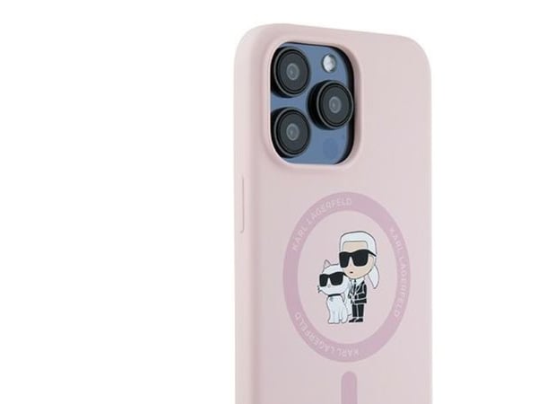 Karl Lagerfeld KLHMP15XSCMKCRHP iPhone 15 Pro Max 6,7" vaaleanpunainen / vaaleanpunainen kova kotelo Silikoni Karl &amp; Choupette rengas MagSafe
