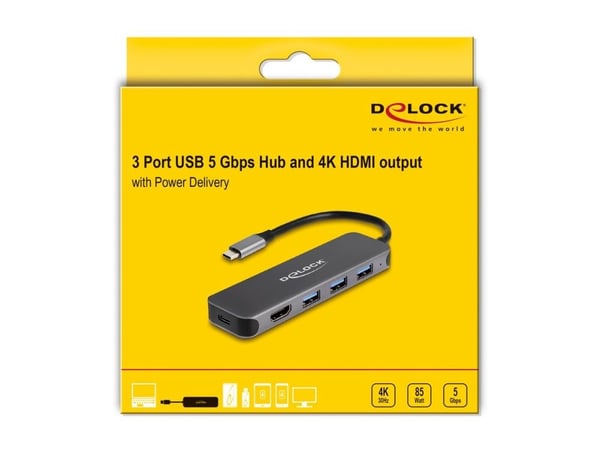 DeLOCK 64171, USB 3.2 Gen 1 (3.1 Gen 1) Type-C, 85 W, Harmaa, 30 Hz, HDMI, USB 3.2 Gen 1 (3.1 Gen 1) Type-A, USB 3.2 Gen 1 (3.1 Gen 1) Type-C, Kiina