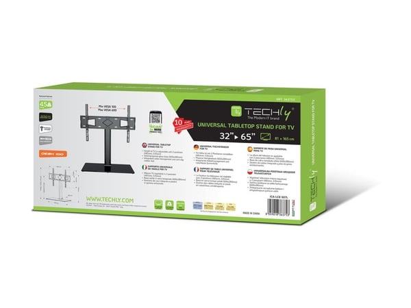 TECHly - Ställ - för LCD-display - härdat glas - svart - skärmstorlek: 32"-65" - skrivbordsstativ