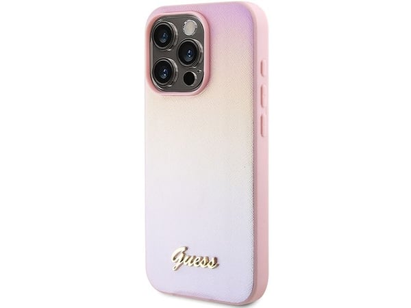 Mobilskal Guess Saffiano Iridescent Script till iPhone 14 Pro Max - rosa