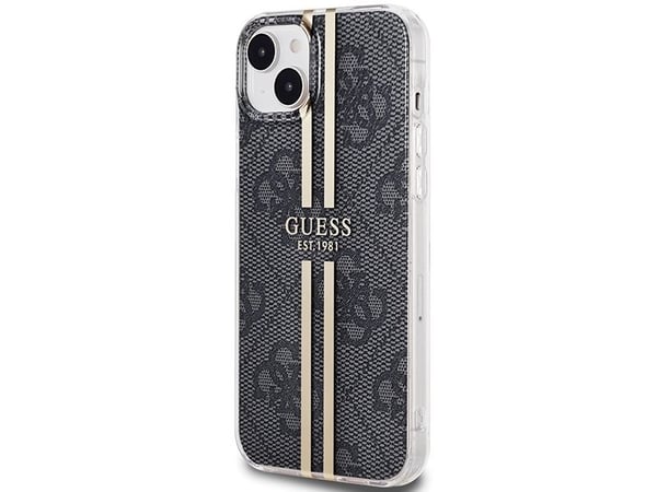 Guess etui Gold Stripe til iPhone 15 Plus / 14 Plus - svart