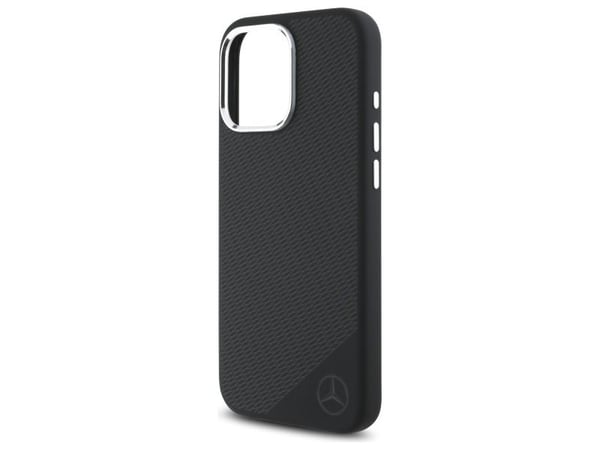 Mercedes MEHMP16L23SUGDK iPhone 16 Pro 6,3" hårt skal i silikon, tonalt logomotiv, wood pattern, MagSafe, svart/svart