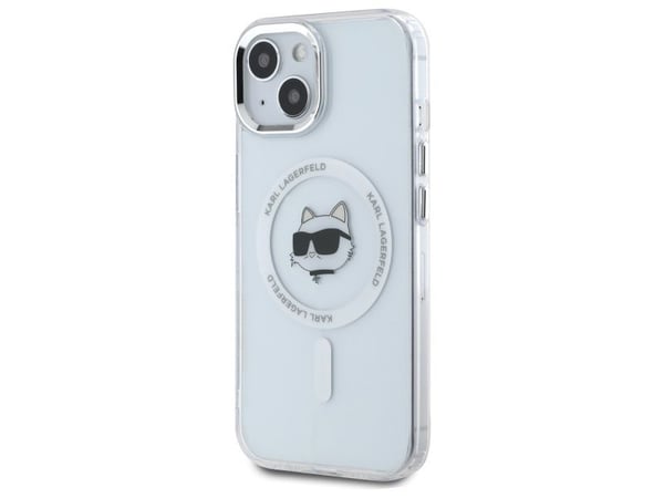 Karl Lagerfeld KLHMP15MHLSCHH Apple iPhone 15 Plus 6.7 "tapauksessa puhelimen valkoinen IML Metal Choupette Head MagSafe