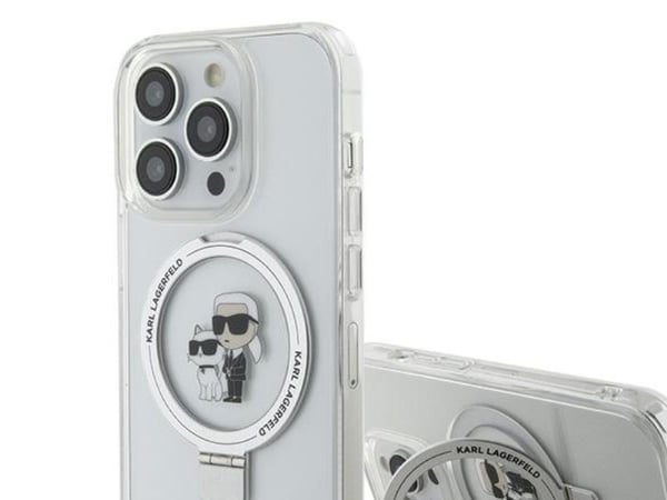 Karl Lagerfeld tapauksessa iPhone 15 Pro 6,1 KLHMP15LHMRSKCH valkoinen HC MAGSAFE RINGSTAND KC