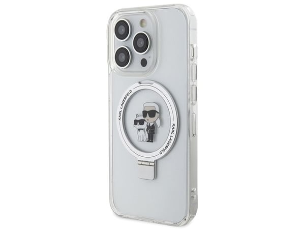 Karl Lagerfeld tapauksessa iPhone 15 Pro 6,1 KLHMP15LHMRSKCH valkoinen HC MAGSAFE RINGSTAND KC