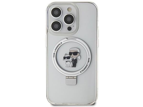 Karl Lagerfeld tapauksessa iPhone 15 Pro 6,1 KLHMP15LHMRSKCH valkoinen HC MAGSAFE RINGSTAND KC