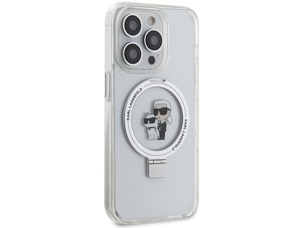 Karl Lagerfeld tapauksessa iPhone 15 Pro 6,1 KLHMP15LHMRSKCH valkoinen HC MAGSAFE RINGSTAND KC