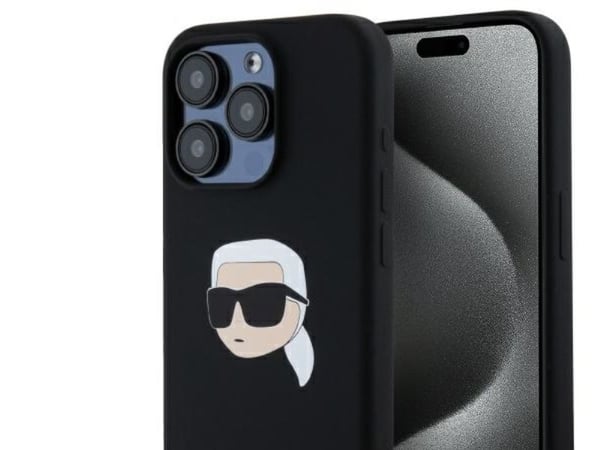 Karl Lagerfeld KLHMP15LSKHPPLK hardt etui til Apple iPhone 15 Pro 6,1" svart, Silicone Karl Head Print, MagSafe