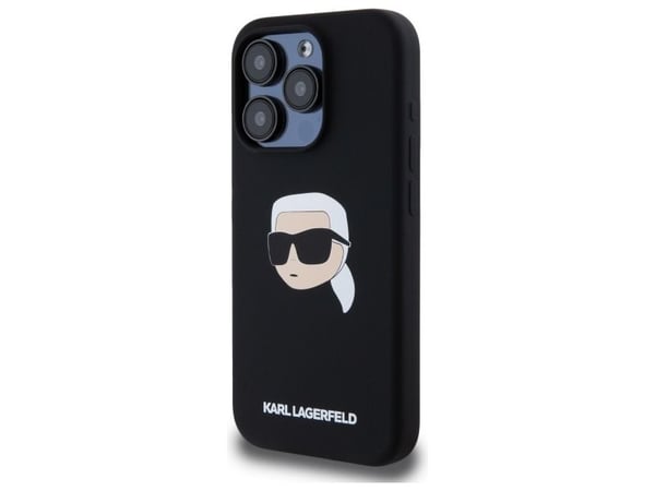 Karl Lagerfeld KLHMP15LSKHPPLK hardt etui til Apple iPhone 15 Pro 6,1" svart, Silicone Karl Head Print, MagSafe