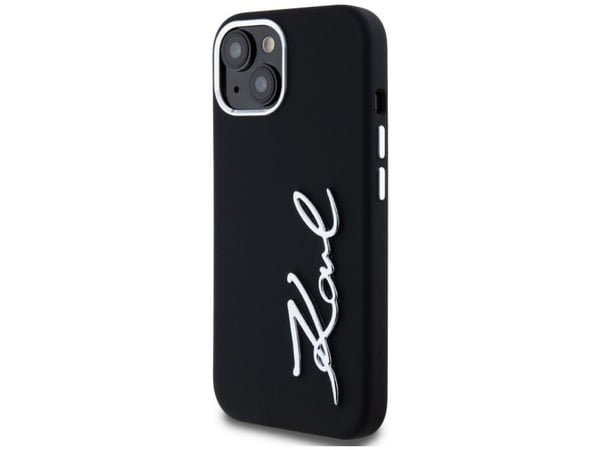 Karl Lagerfeld silikondeksel med Metal Script-logo iPhone 15 - svart
