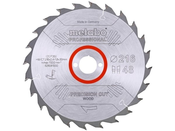 Metabo Professional Precision Cut Wood - Cirkelsågblad - för trä, plywood, träfanér, MDF-skiva, kompositmaterial, obehandlad spånplatta - 216 mm - ...