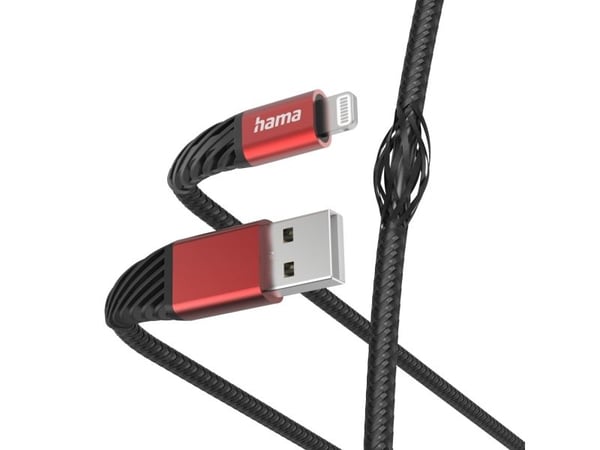 Hama Extreme, 1,5 m, Lightning, USB A, Uros, Uros, Musta, Punainen