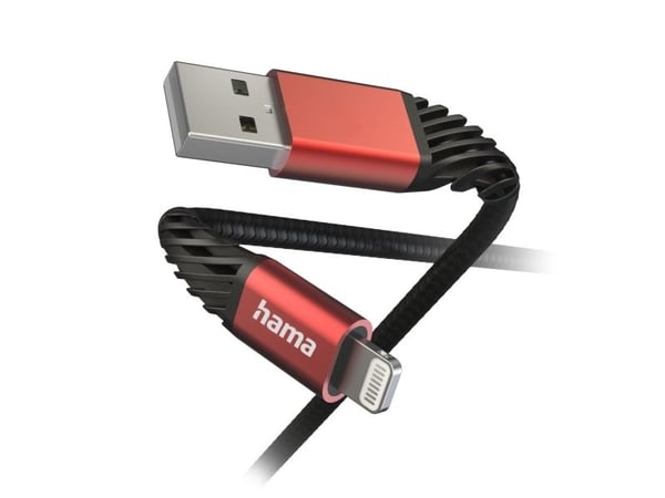 Hama Extreme, 1,5 m, Lightning, USB A, Uros, Uros, Musta, Punainen