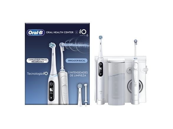 Oral-B iO6 & OxyJet, Voksen, Roterende vibrerende Tannbørste, Daglig stell, Gum omsorg, Intense, Sensitiv / Myk, Super sensitive, Hvit, 2 min, Batteri