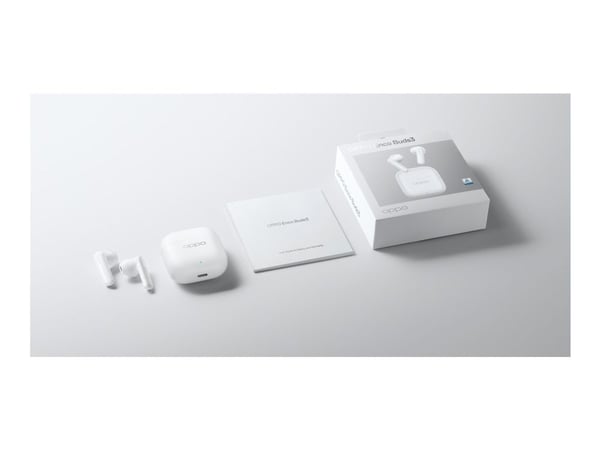 OPPO Enco Buds3 - True wireless-hodetelefoner med mikrofon - i øret - Bluetooth - snøhvitt